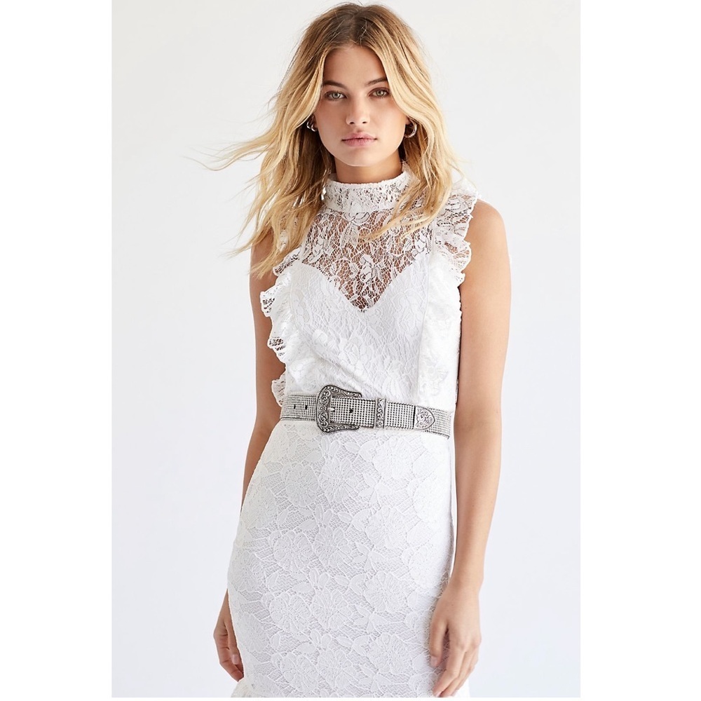 Free People Nightcap Victorian Apron Gown Lace Midi Dress White Bridal NWT M